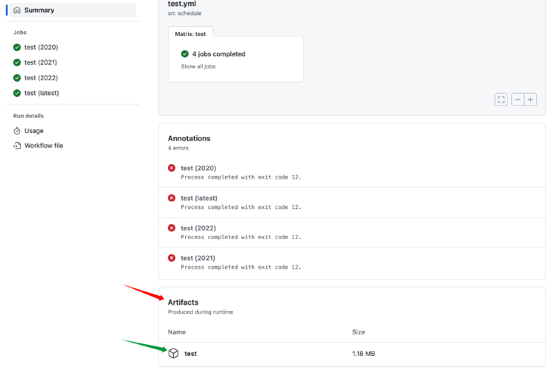 Artifact section of a GitHub Actions run showing the uploaded PDF