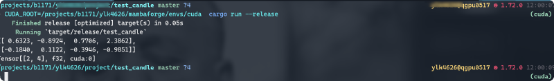 nvidia-smi showing the candle process running on the GPU