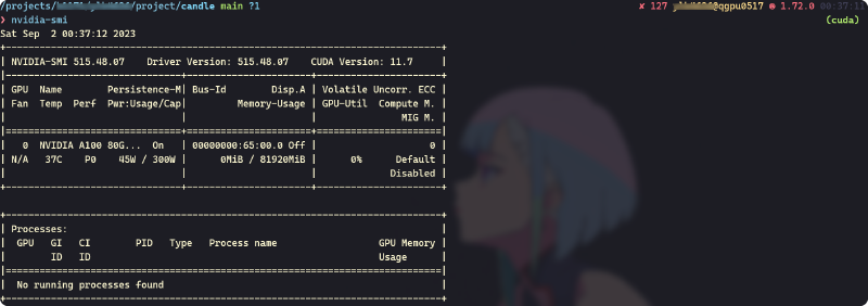 nvidia-smi output showing the CUDA driver version