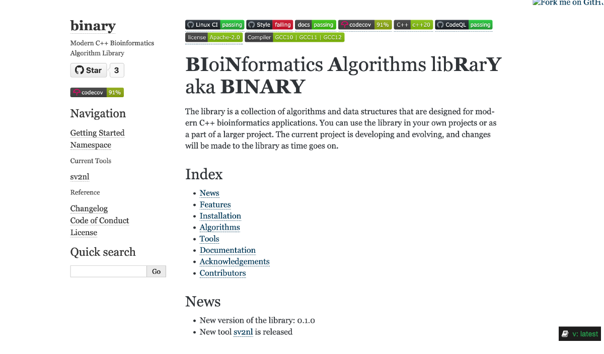 BINARY: A Bioinformatics Algorithm Library in Modern C++