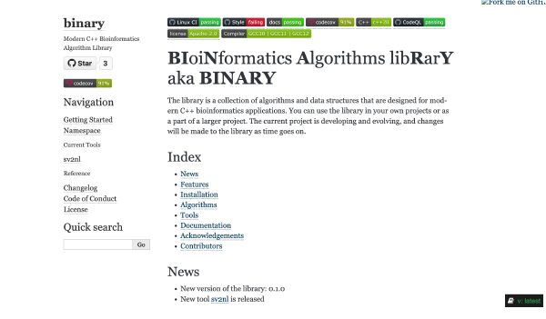 BINARY: A Bioinformatics Algorithm Library in Modern C++